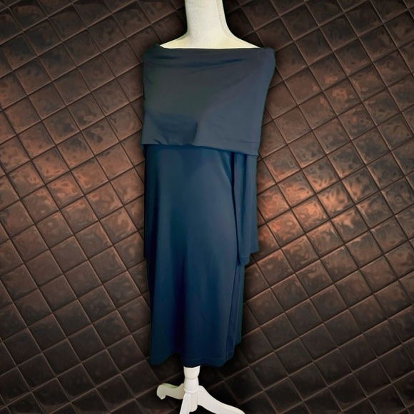 NWT Alberta Ferretti Black ‘One-Shoulder Foldover Cowl Neck Knit Dress’ Size 8 - Picture 11 of 16